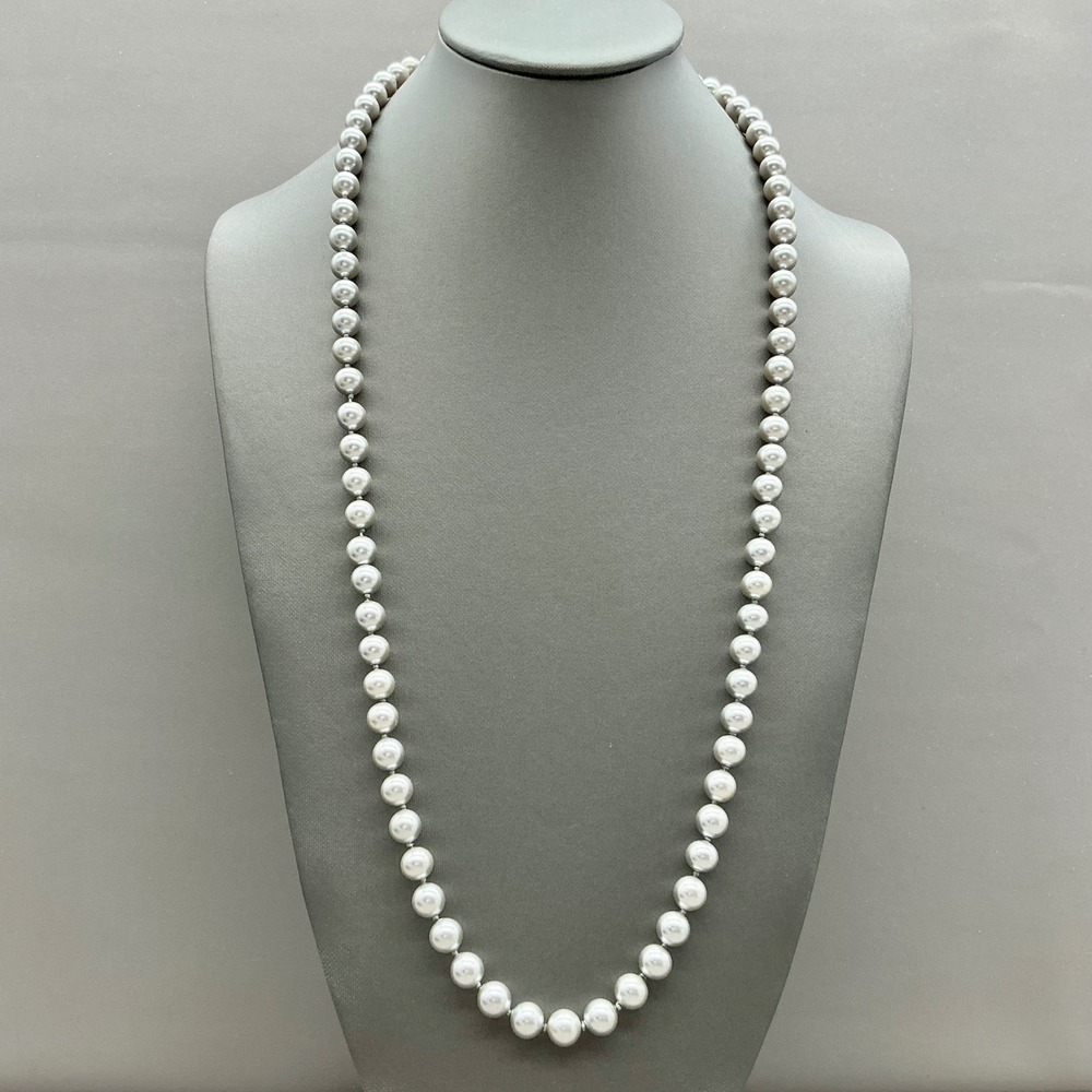 Vintage Trifari Necklace Faux Pearl Silver Tone Single Strand 24 In Choker